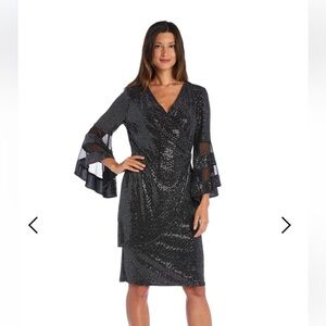 R&M Richards Womens Black Cocktail Metallic Party Dress Size 8